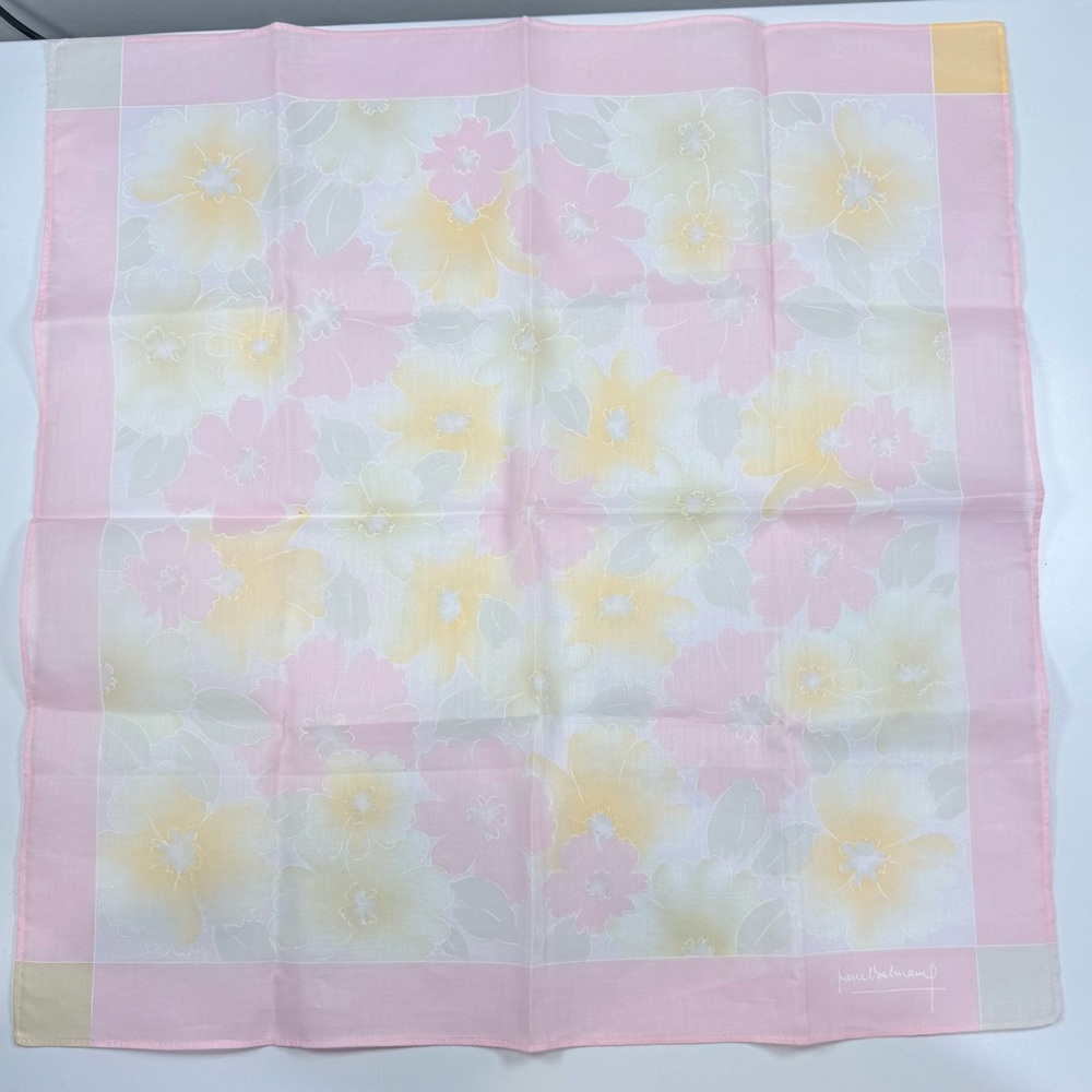 Vintage Pierre Balmain Paris Floral Cotton Scarf 1970s–1980s 16.75"